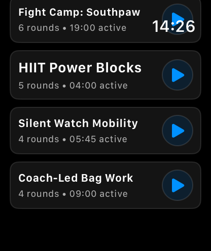 Apple Watch saved profile list.